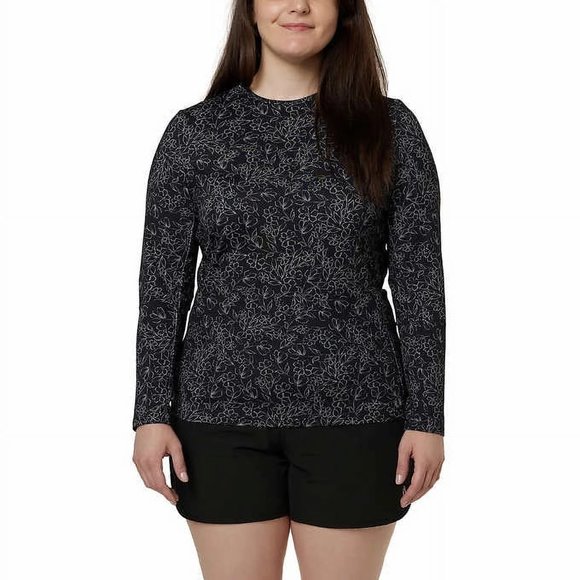 Hang Ten Women's Size S Black Floral Long Sleeve UPF 50+ Protection Sun Shirt - Picture 1 of 13